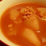 大根と大豆ミートの和風カレースープ☆ノンオイル